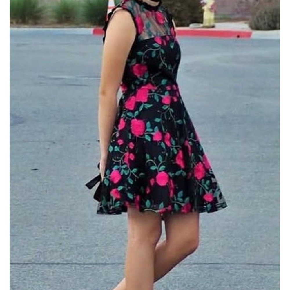 Retro City Studio Blk Floral Embroidered Mesh Fit Flare Dress Size 5 Homecoming